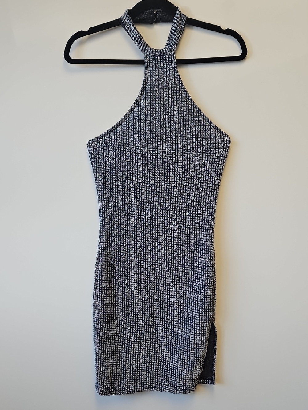 Vintage Super Stretch Black and Silver  Halter Bodycon Mini Dress Sz. Small